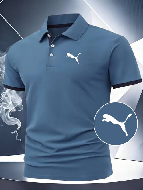 q333-3246# camisa de manga corta con botones y para hombre, estampado con de saltando, adecuada para uso en verano, muy adecuada para golf y tenis, cuello a , para sociales s