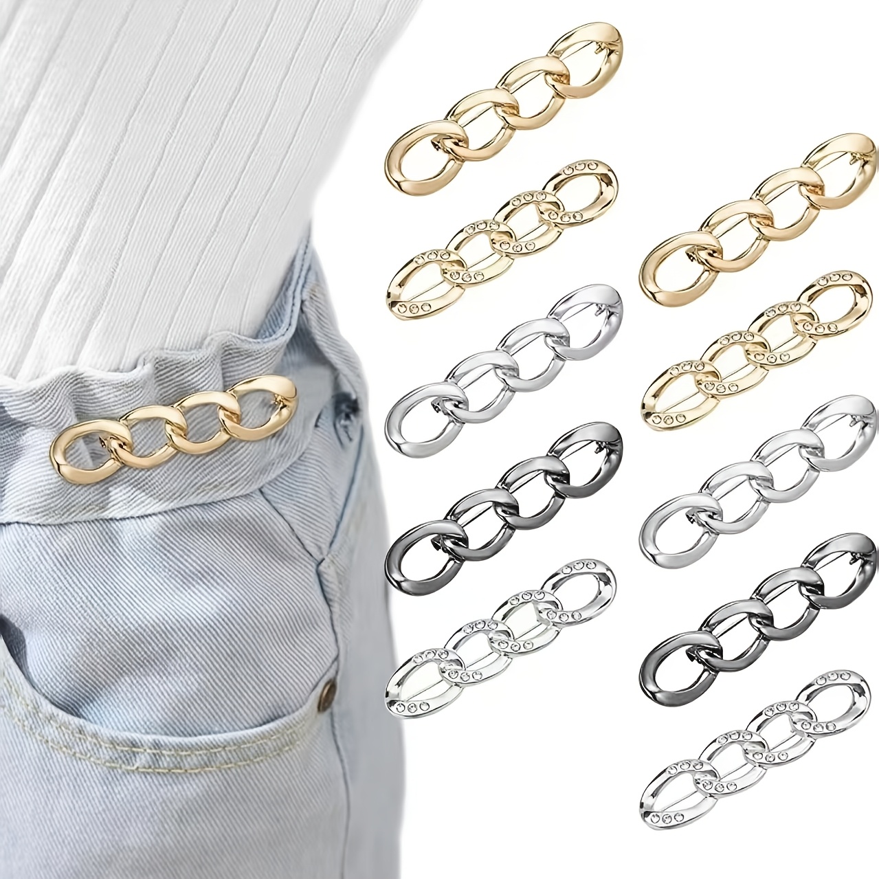 TEMU 10pcs Adjustable Waist Belts, Reusable Metal Pant Waist Fastener Clips, Removable Size Reducing Buckles For Jeans, Dresses And Clothing Decor