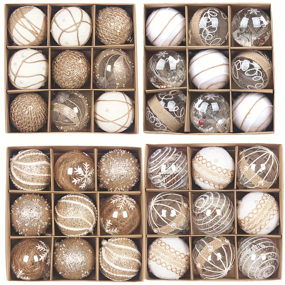 

Christmas Tree Ornament Set, 9 Piece Shatterproof Holiday Decorations, Assorted Textured Balls, No-power Hanging Accents For Seasonal Decor - Plastic & Fabric Construction