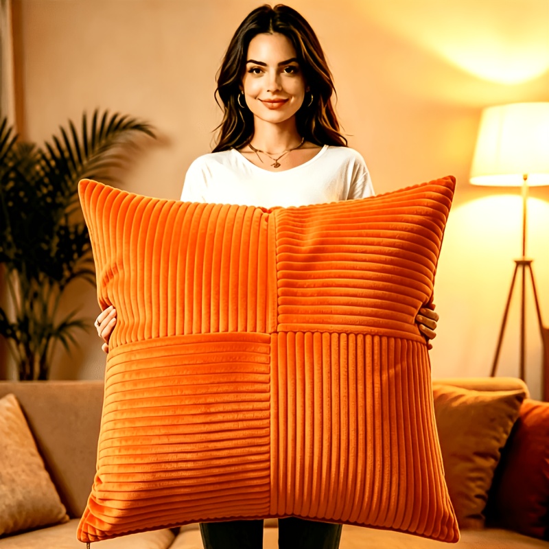 TEMU Housse de coussin carrée large en velours - Motif à épissure croisée - Fermeture à glissière - Lavable en machine - Utilisée pour la décoration