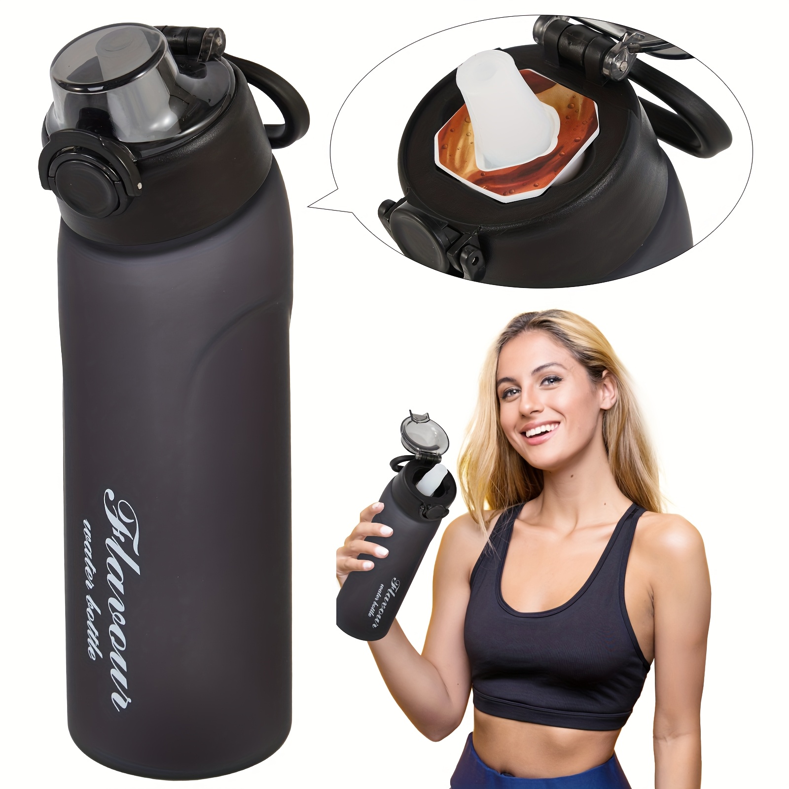 

1pc Water Bottle 720ml/25oz With 5 Pods, Hand Wash Only, Uncharged, Bpa-free, Ideal For Cycling, Running, Yoga - Black