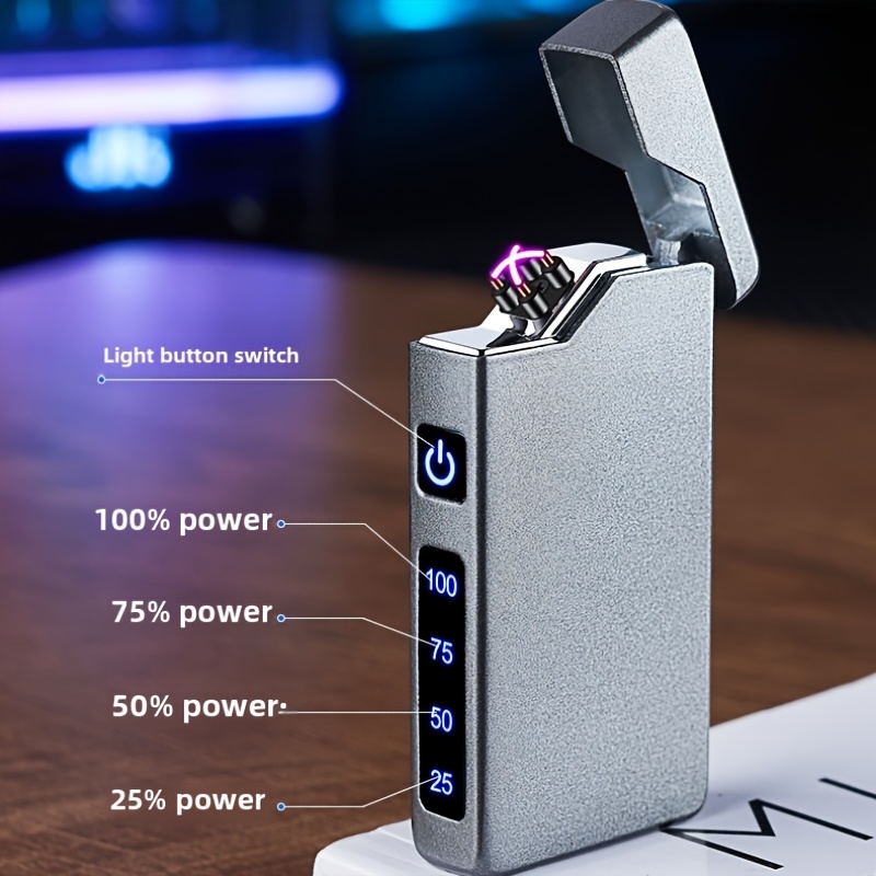 usb rechargeable dual   lighter windproof flameless with led battery indicator battery capacity portable for indoor outdoor use black grey