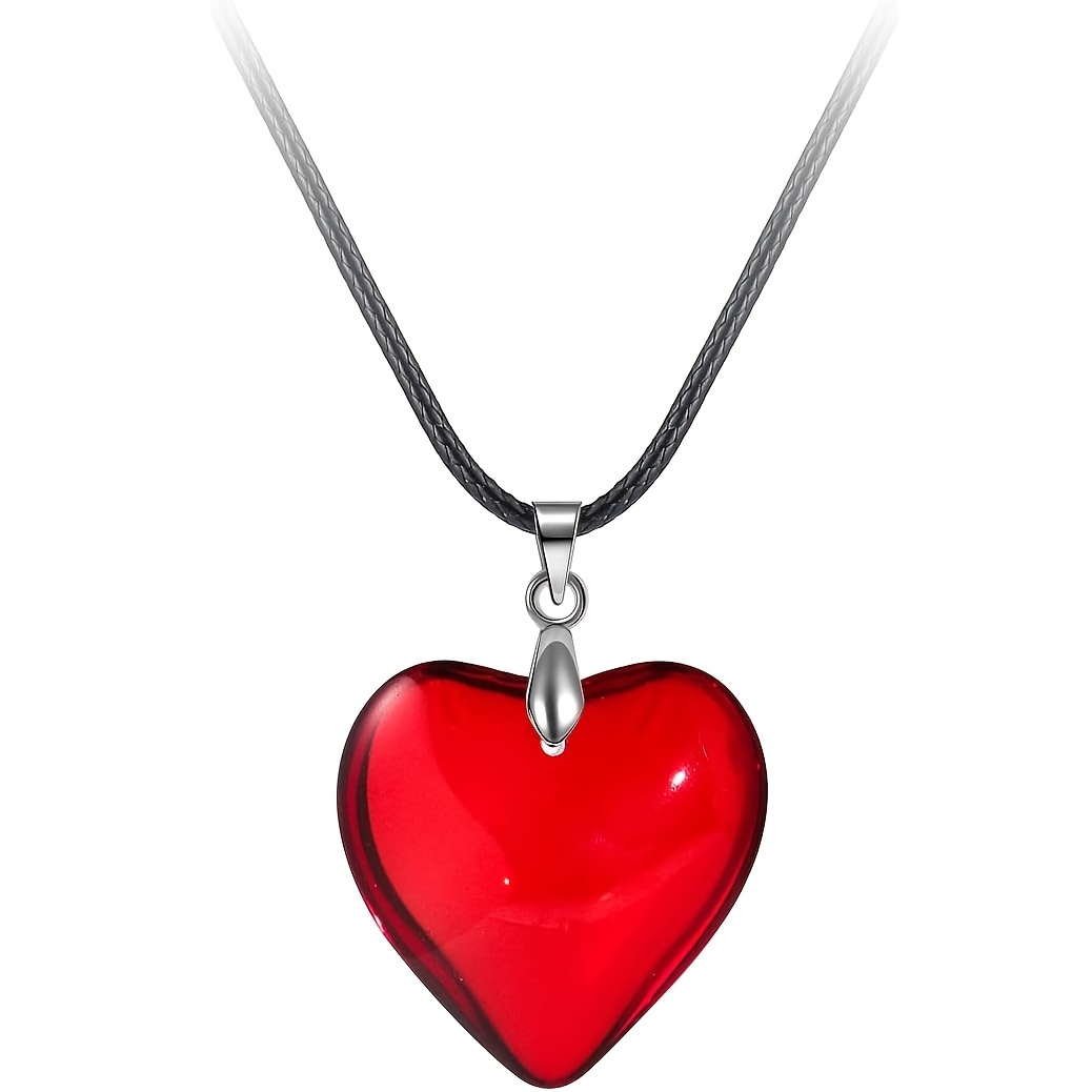 Image of 1pc Women' Red Heart Pendant Necklace With Adjustable Chain - Y2k Fashion Jewelry Gift For Valentine's Day, Anniversary, Birthday - Durable Glossy Finish, Minimalist Elegant Design