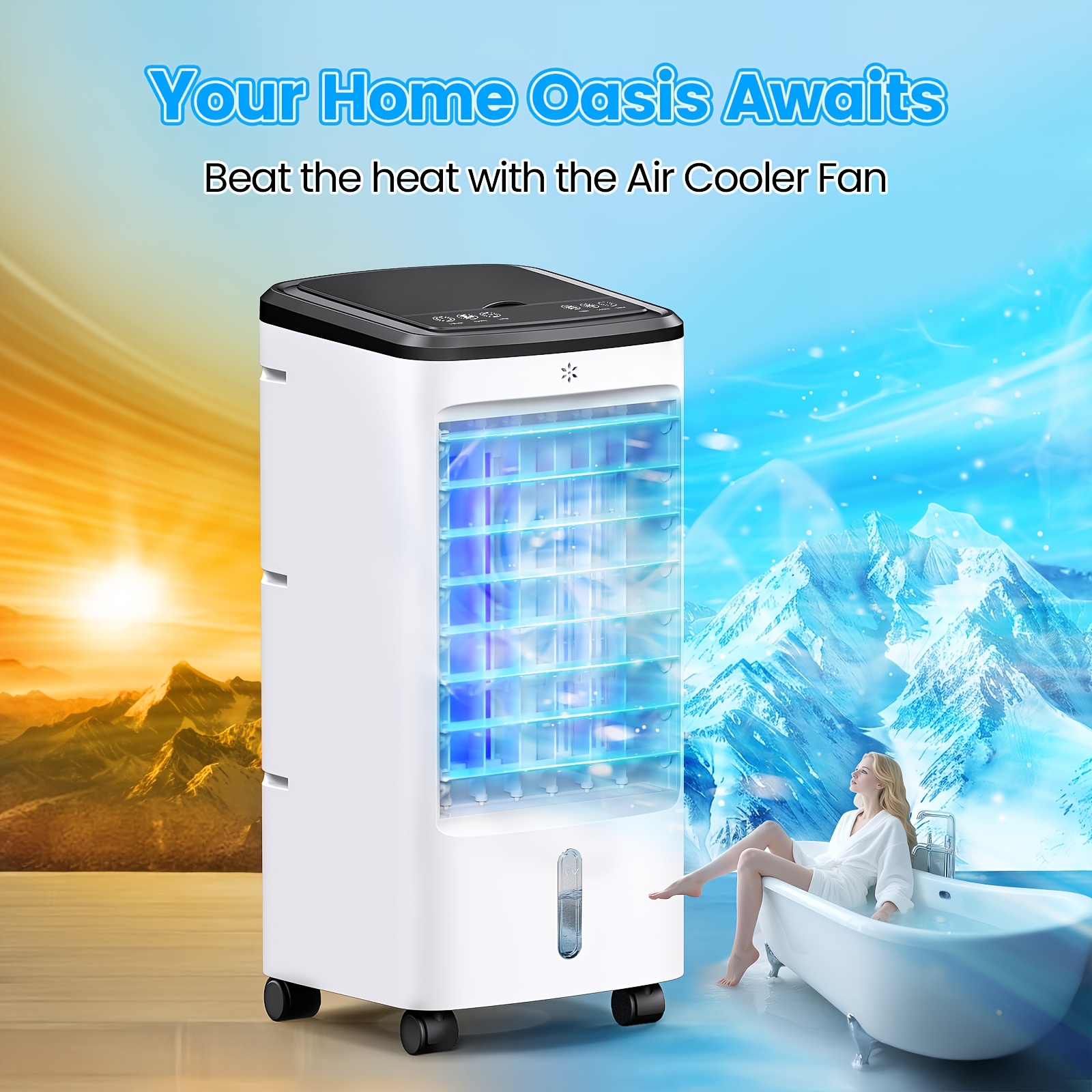 TEMU Portable Air Conditioners, Swamp Cooler With Remote, Evaporative Air Cooler With Packs, 120°, 12h Timer, 3 4 , Cooling Fan For Bedroom, Home, Office