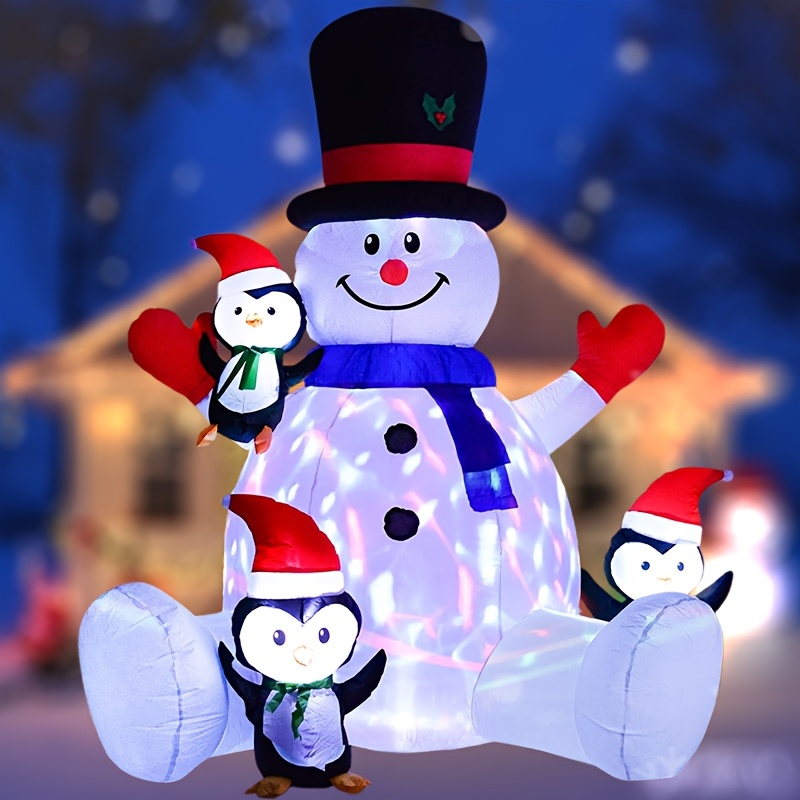 

7ft Illuminated Christmas Inflatable Snowman With Cute Penguins With Led Lights, Party Gift Decorations - A Christmas Surprise!