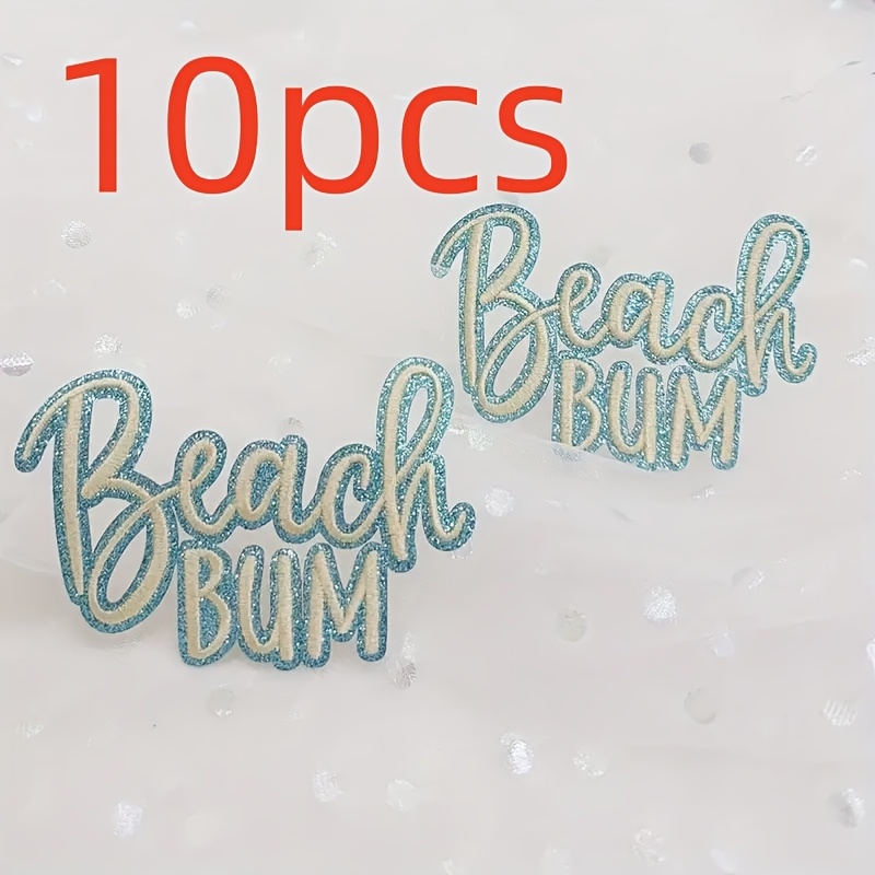 TEMU 10pcs Of "beach " Hot Stamping Patches, Sewn-free, Suitable For Hats, Jeans, Jackets And Bags - Beautiful Decoration - Beach Parties, Summer