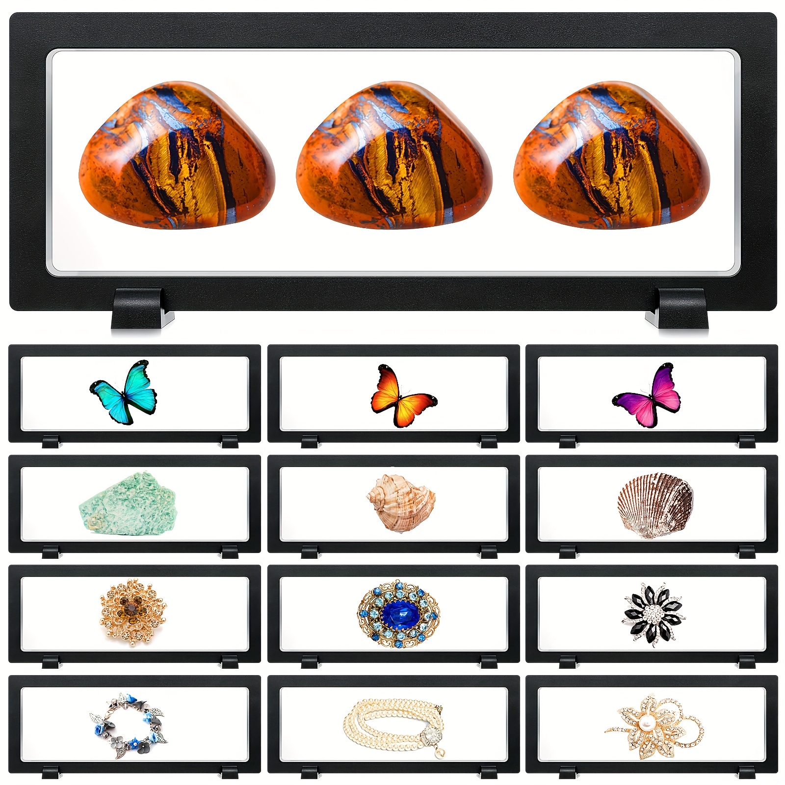 TEMU 12pcs 3d Floating Display Case Floating Display Stand Transparent Pe Jewelry Storage Box Suspension Frame For Challenge Aa Specimens Chip