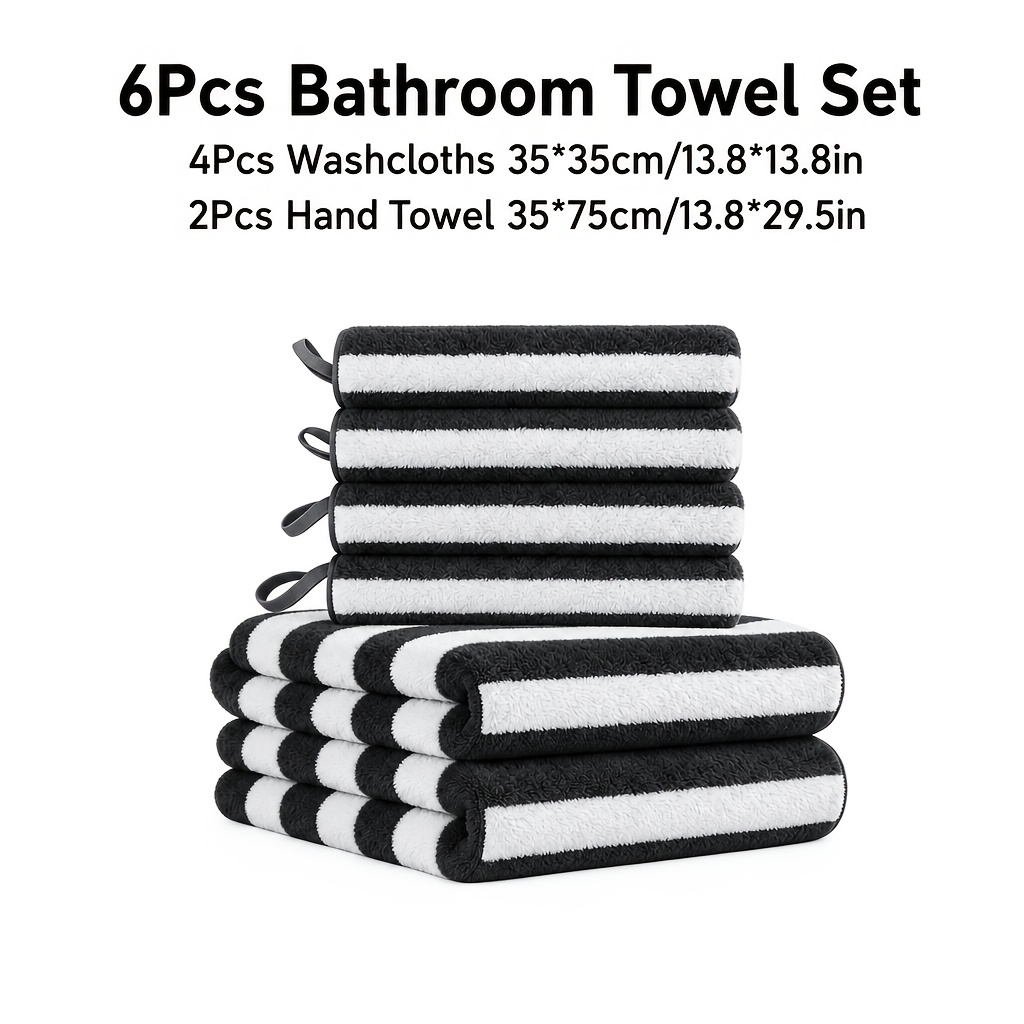 TEMU 2pcs Extra Large Striped Pattern Bath Towel Set/2pcs Hand Towels And 4pcs Washcloths, Size: 200cm X 105cm/78.7 X 41.3in Or 35 X 75cm/13.8 X