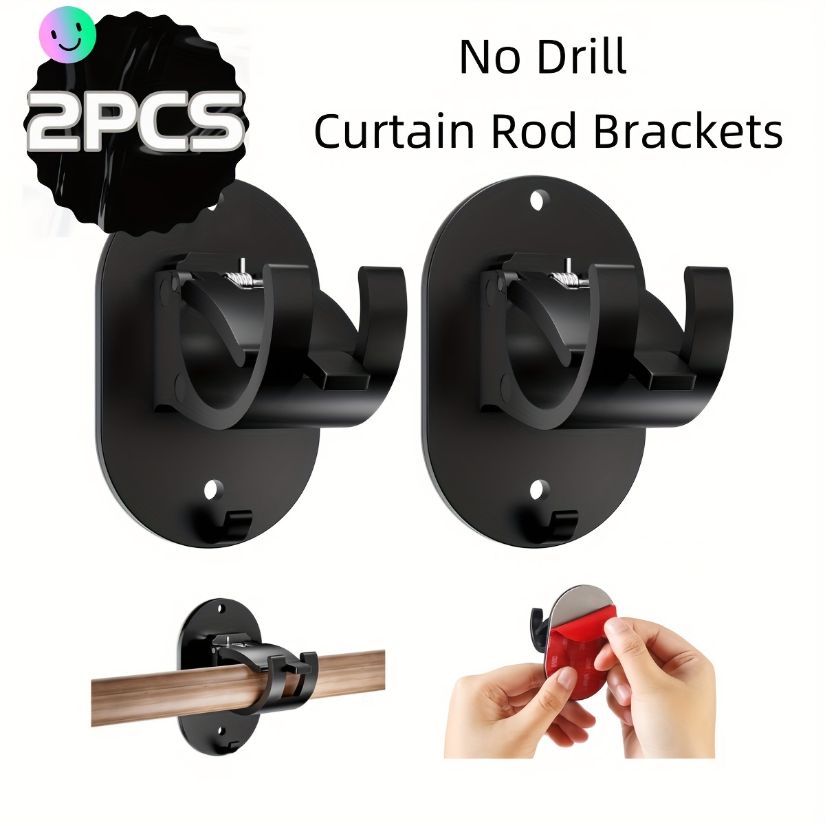 8PCS No Drill Curtain Rod Brackets No Drilling Self Adhesive