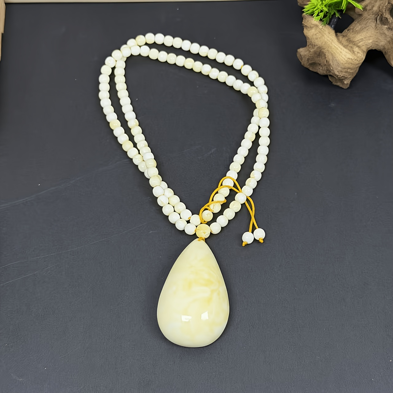 Unisex White Peace Water Drop Shaped Pendant Necklace