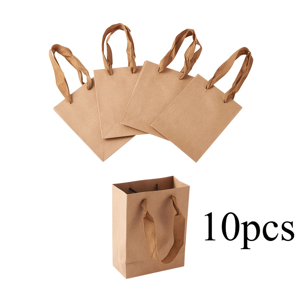 Image of 5pcs/10pcs 16x12x5.7 Cm Brown Rectangular Paper Bags With Nylon Handles, Retail Shopping Bags, Product Bags, Gift Bags, Banquet Bags