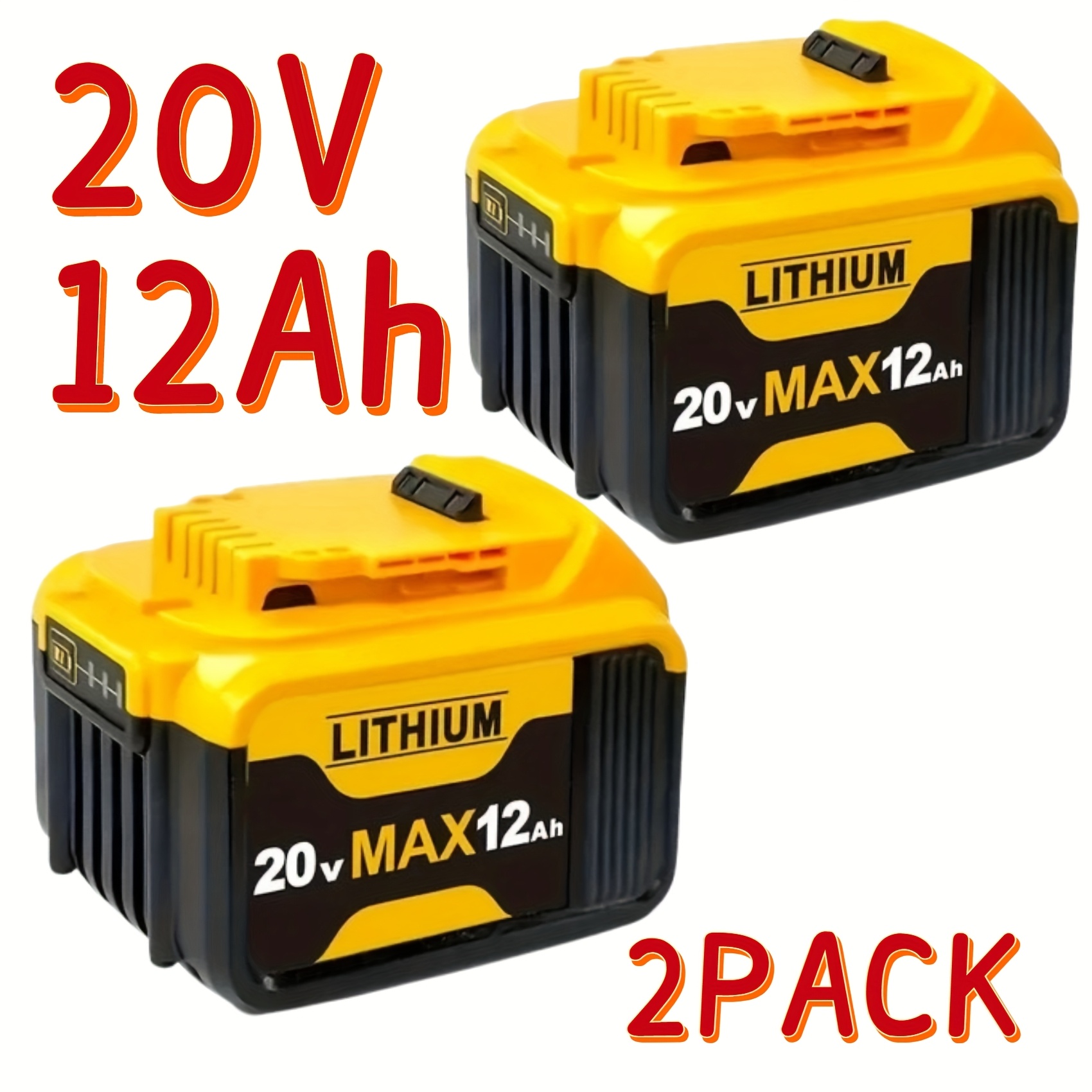 TEMU 2-pack, Compatible For Dw 12.0ah Lithium-ion Replacement Battery Compatible With Dcb200 Dcb206 Power Battery Pack, High-capacity Rechargeable