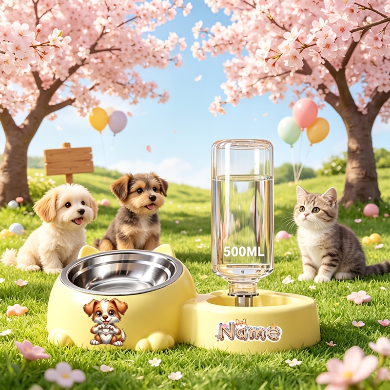 Puppy Animal Series Pet Dual Bowl Feeder with Automatic Water Dispenser