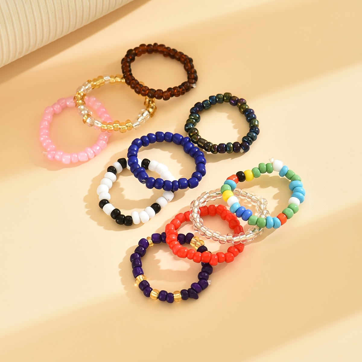 10pcs Boho Style Colorful Beaded Stretch Rings Set