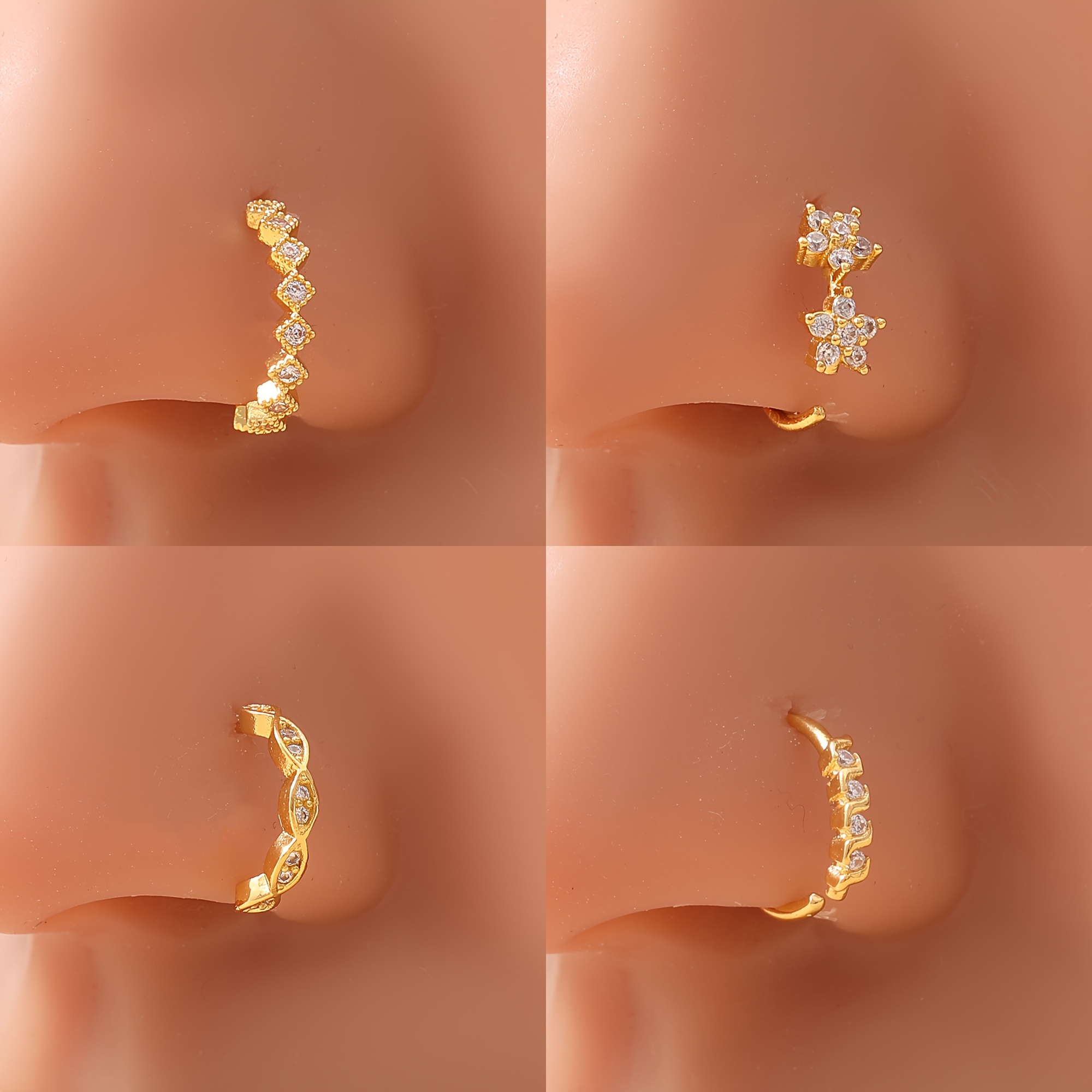 Image of 4pcs Women's Minimalist Fashion Copper Plum Corrugated Square Stitched Braided Wrap Style Nose Ring Studs For Sexy Decorative Rings Party Gift