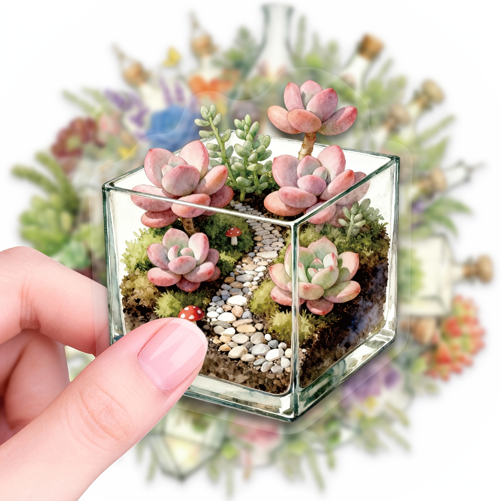 TEMU Lot de 50 autocollants transparents en PET sur le thème des plantes succulentes en pot, décalcomanies décoratives, parfaits pour décorer les