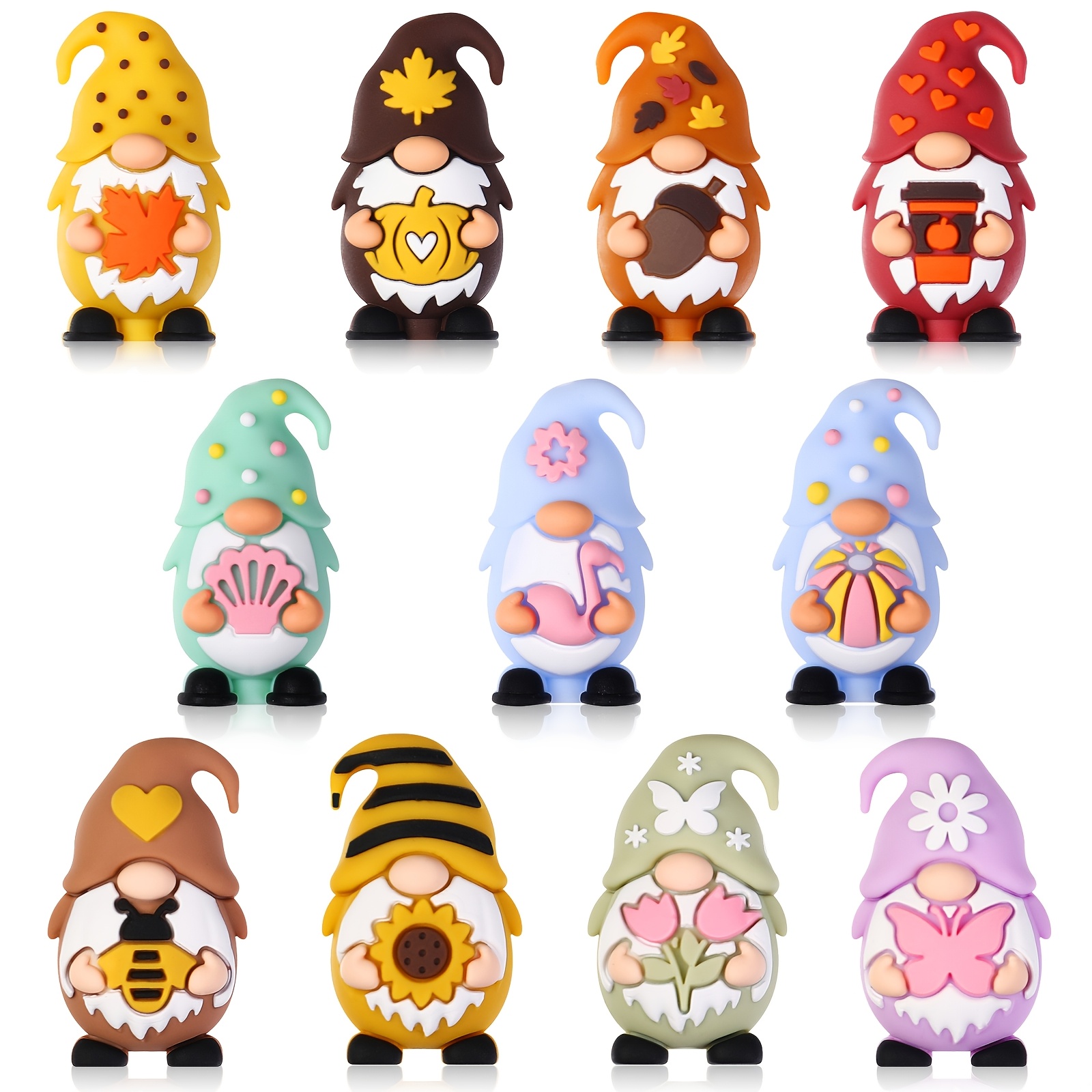 TEMU Ensemble de 11 perles en silicone sur le thème des saisons 3D, comprenant des perles en silicone de gnome de printemps 3D, de gnome d'été 3D et