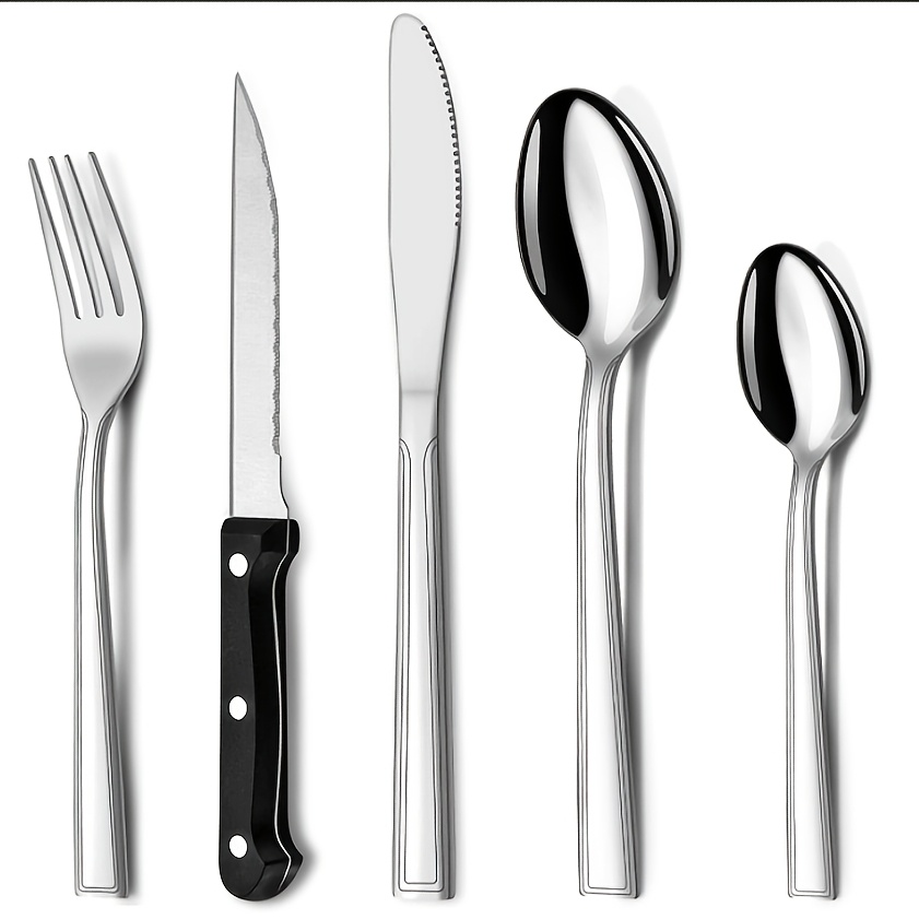 

A Set Of 30 Pieces Of Cutlery, Including Steak Knives, Stainless Steel Cutlery Set With Knives, Forks, And Spoons, Suitable For Restaurants/parties/weddings, Dishwasher Safe