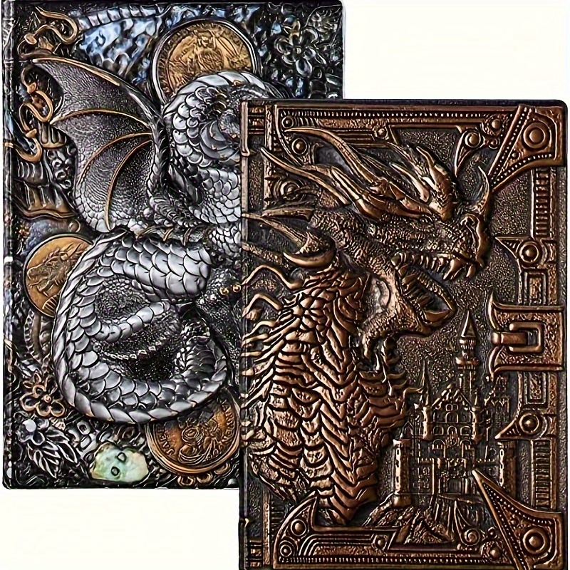 

2-pack Dragon Embossed Pu Leather Notebook Travel Journal Dragons Gamer Fans Gifts For Man & Women Notebook Accessories, Journal For Writing Diary Planner Travel Notebooks A5