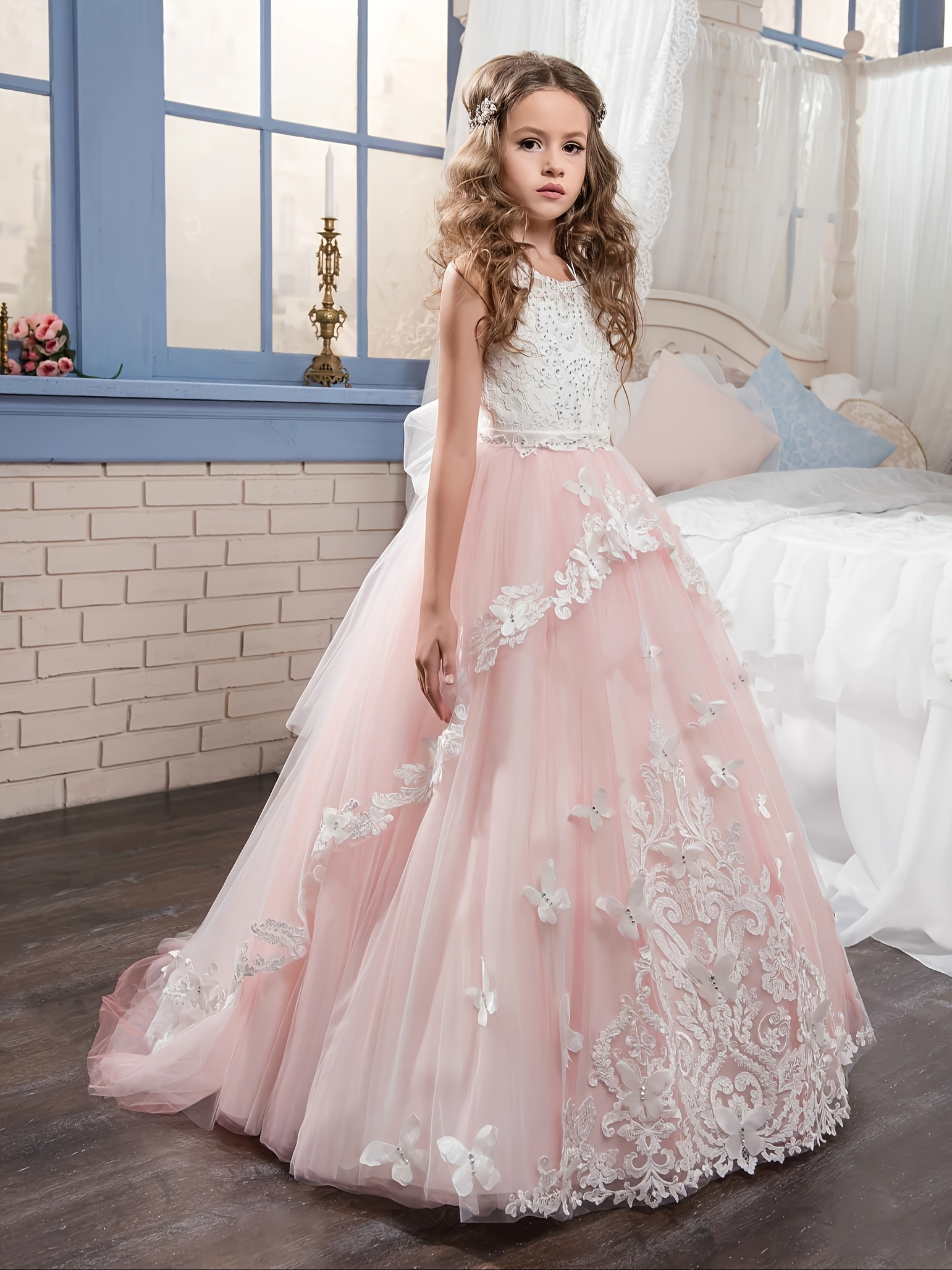 flower girl dress youngsterss contrast lace beaded ballroom - Temu Germany