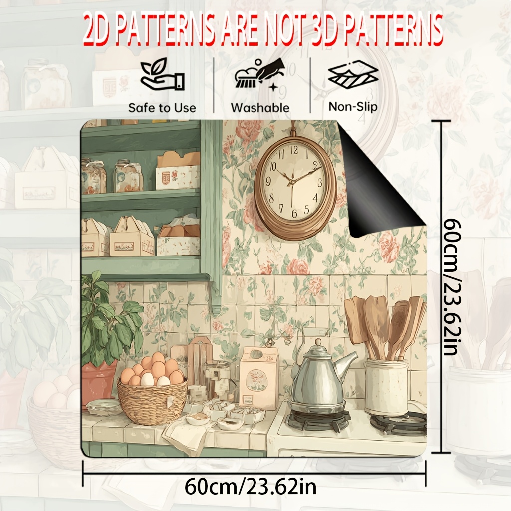 TEMU 1 pièce, Protège-plaque de cuisson 2D plat, Confortable Pain & Fleurs, Multifonctionnel Adapté à Tous les Styles de Cuisine, Accessoire Élégant
