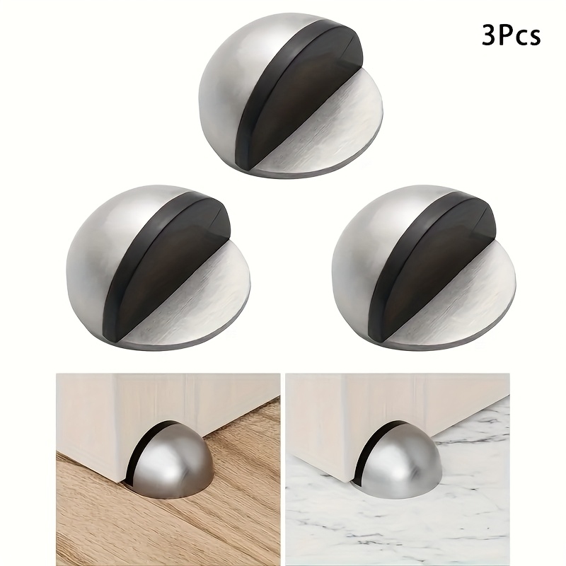 TEMU 3 Door Stops, Stainless Steel Door Stops With Rubber Buffers, Hemispherical Floor Door Stops, Adhesive Door Stop Wall Protectors - No Drilling
