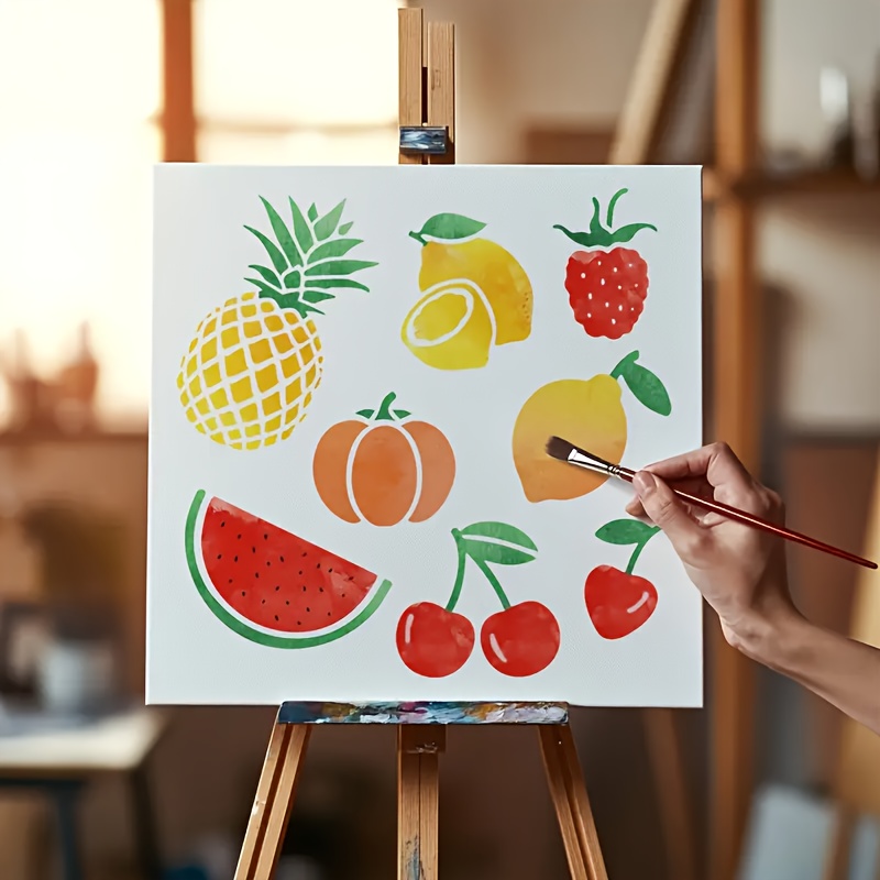1pc Fruit Pattern Stencil With Watermelon, Pineapple, Cherry, And Lemon Design – Ideal For Canvas, Paper, Clothing, Furniture, And Tile Decoration