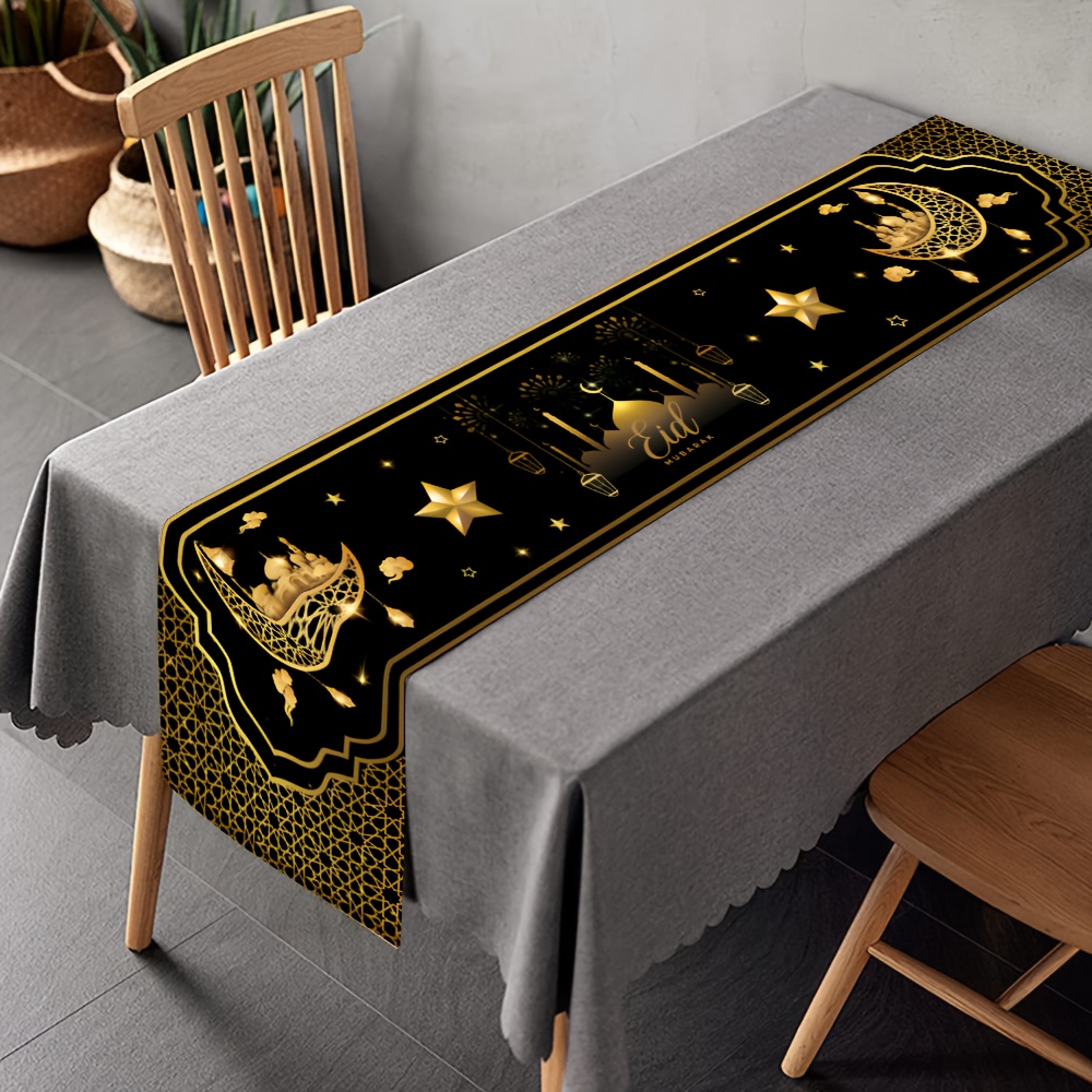 

1pc, Ramadan Tablecloth, Ramadan Decorations Decorative Tablecloth, Moon Architecture Star Lamp Suitable For Eid Party Table Decoration Eid Party Table Decorations, Ramadan Table Flag