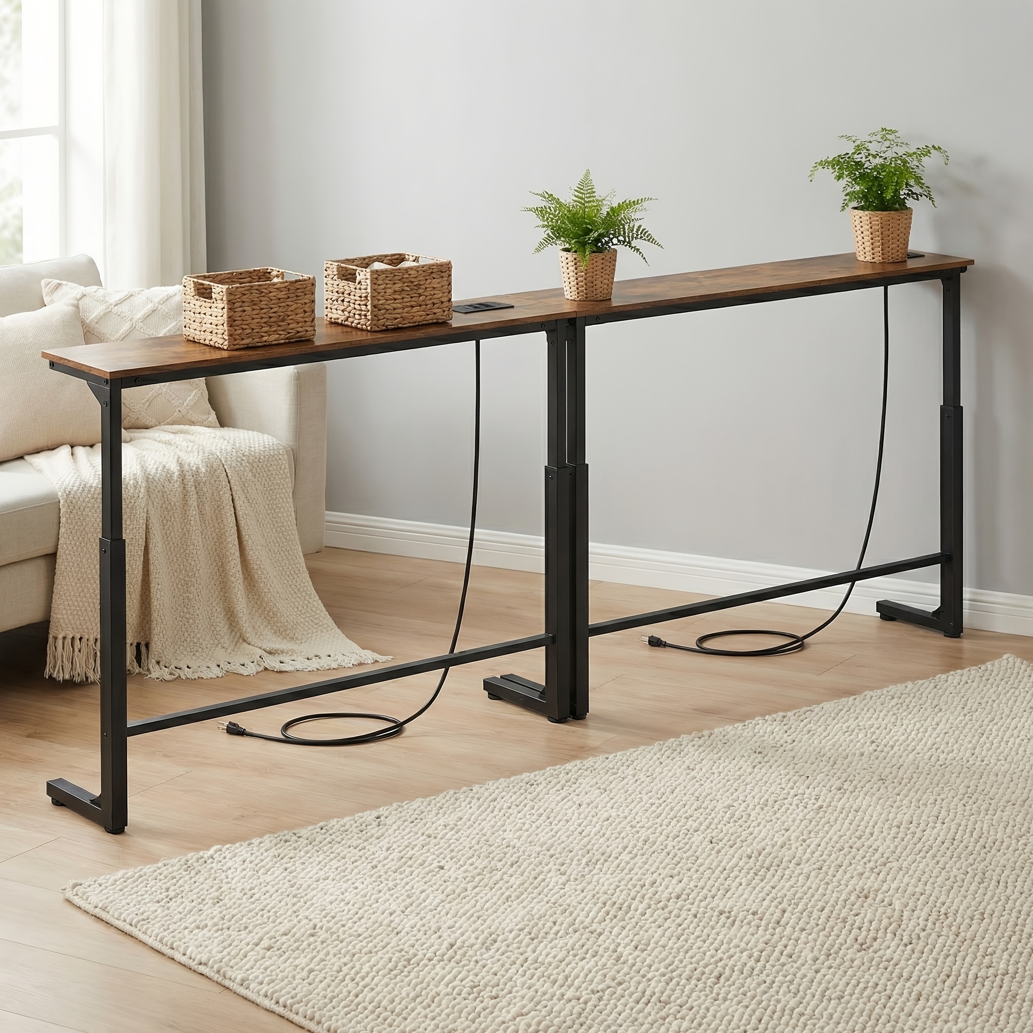 adjustable entryway table with power outlet and usb port height adjustable   charging panel narrow control table suitable for use   behind sofa space saving entryway wall mounted desk  