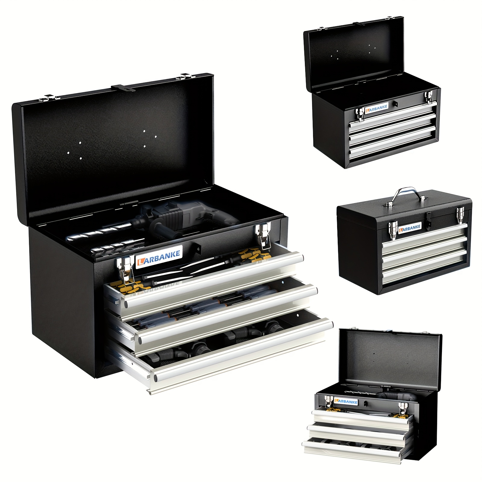 Heavy-duty 3-drawer Tool Box With Eva Inserts & Ball Bearing Drawers - Powder-coated Alloy Cabinet, Locking System Suitable For Auto , Workshop, Tool & Storage - Durable Mobile Tool Organizer