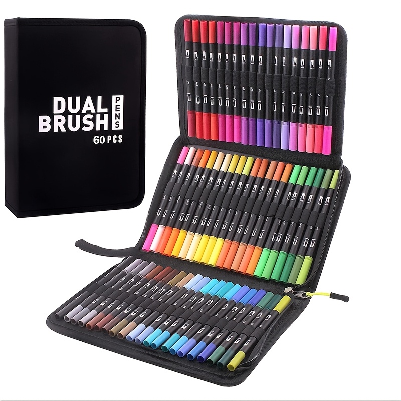 Image of Art Markers Pens, 60- Marker Set, Adult Coloring Book, Journal, Exquisite Art And Brush Tip Pens, Christmas And Halloween Gifts, For Professional Artistic Use