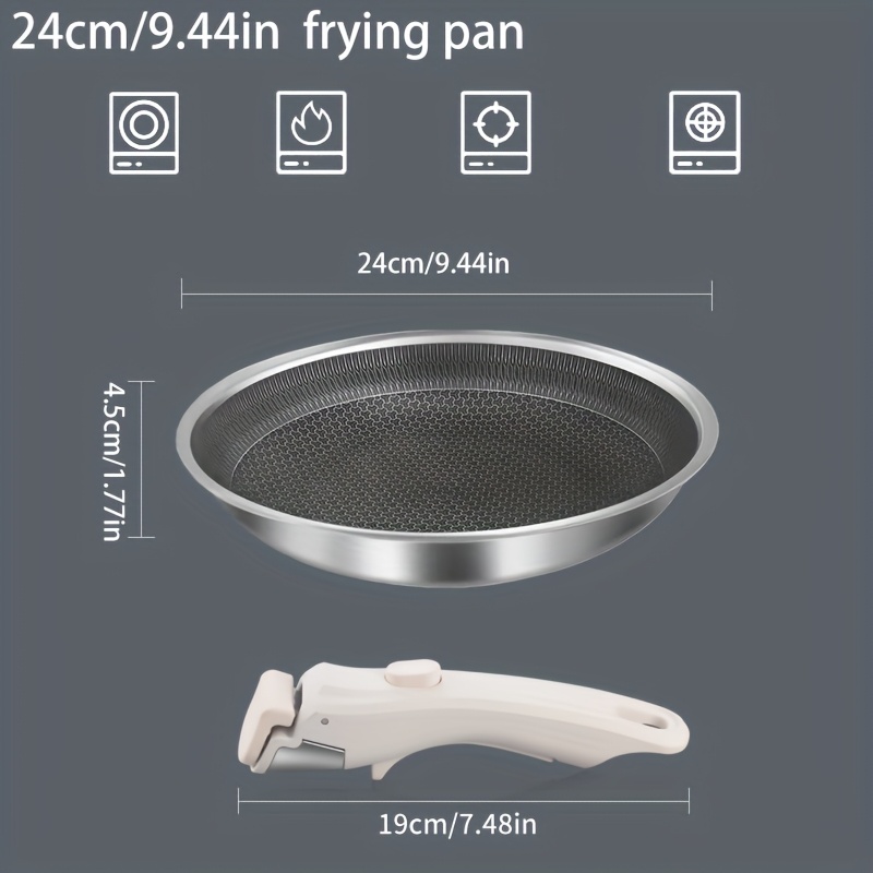 E-shop 304 Edelstahl Bratpfanne mit multifunktionalem, abnehmbarem Griff, erhältlich in den Größen 7.87/9.44/11.02 Zoll, geeignet für Kochen zu Hause