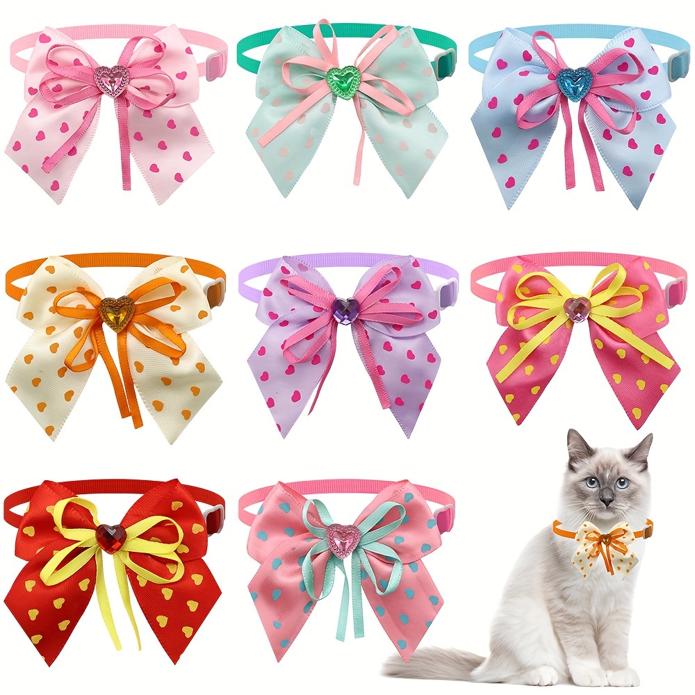 

16pcs Dog Grooming Bows, Pets Cat Daily Decoration, Dog Bowties With Heart Dots Cute Puppy Dogs Bowknots, Adjustable Collar Bows For Dogs
