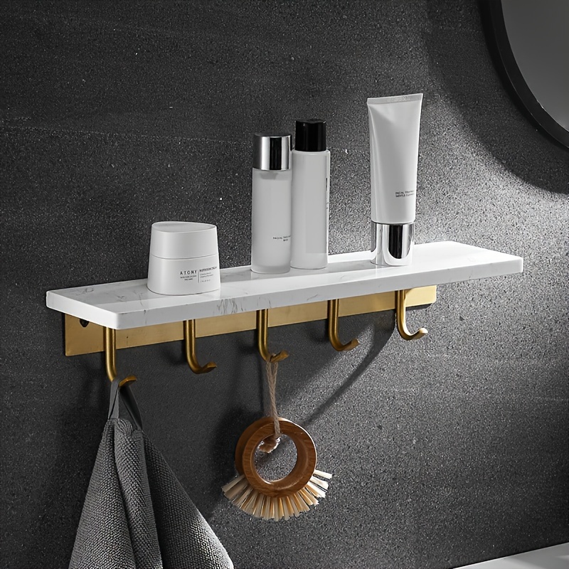 Marbling Bathroom Shelf ( Hooks) Metal Floating Shelves Wall - Temu