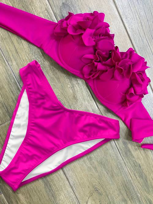 chic off shoulder floral bikini set for women ruffle waist high stretch swimwear with applique detail machine washable