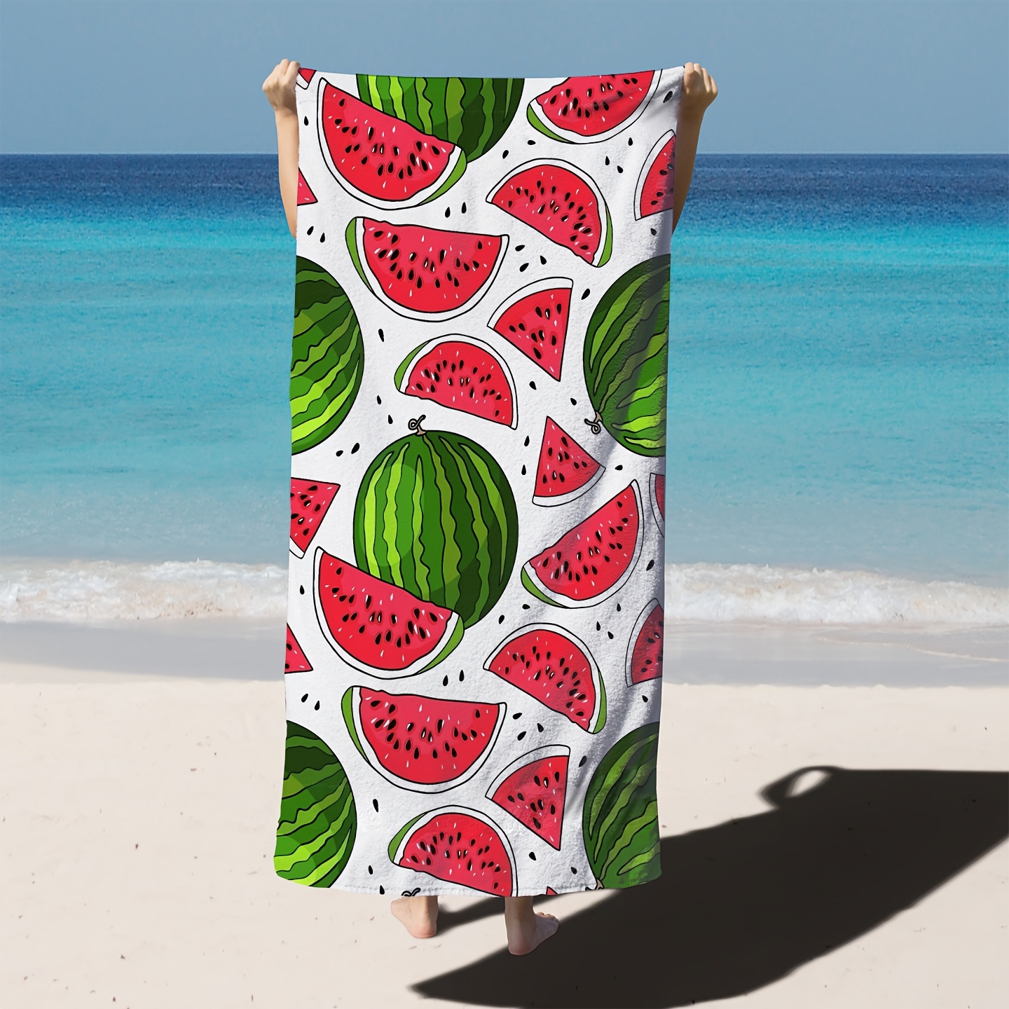 

1pc Summer Watermelon Print Beach Towel - High Absorbency, Super Soft, Machine Washable, Perfect For Travel, Swimming, Diving, Surfing, Yoga, Camping, Beach Essentials