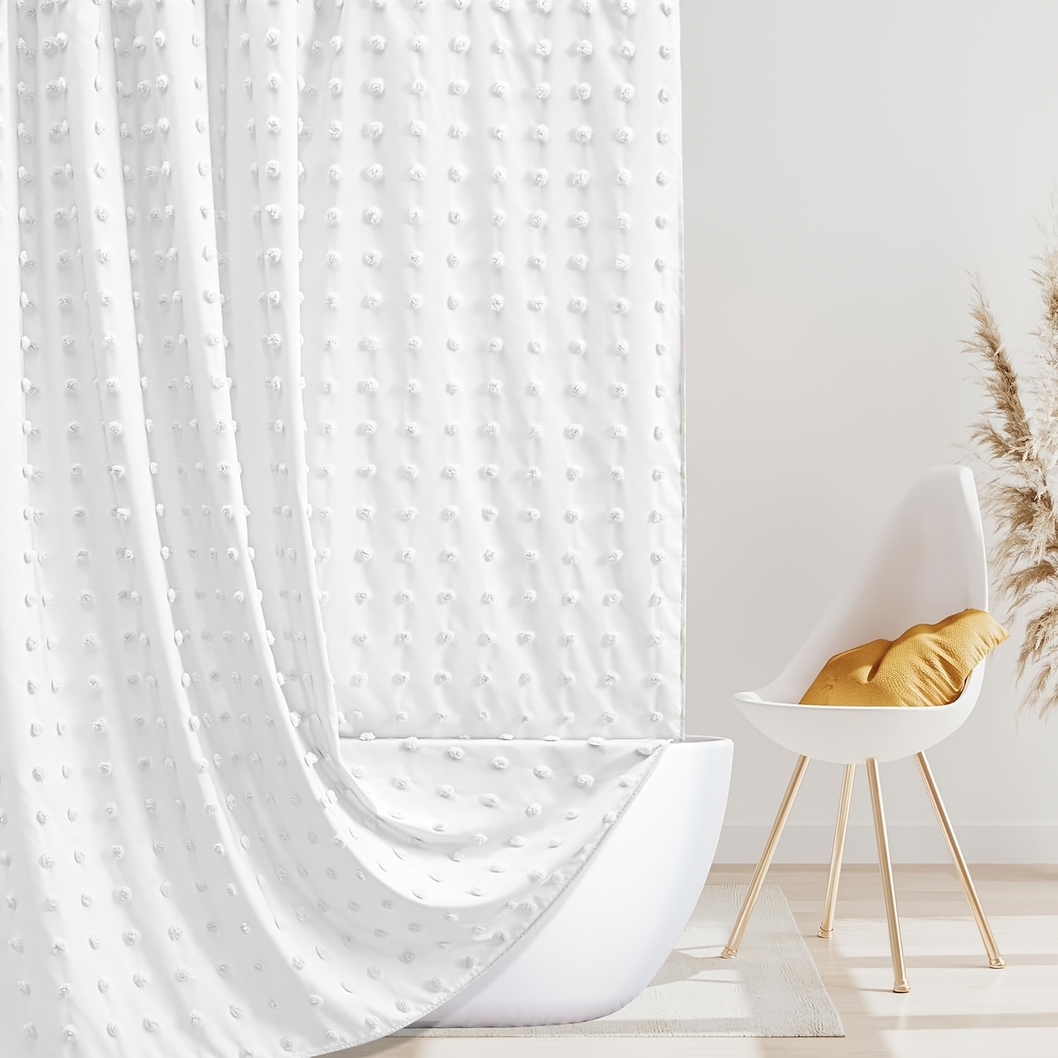 Bohemian Chic Polka Dot Shower Curtain with White Hooks, Machine Washable