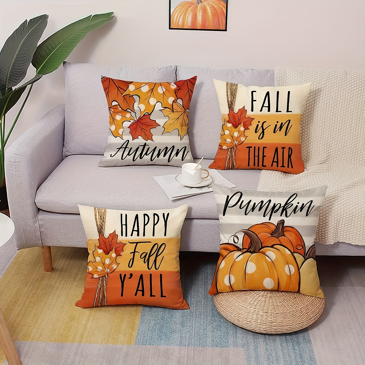polyester material double sided printing 4 autumn themed polyester pillowcase   leaf design with zipper washing machine washable   home car bedroom sofa office decoration inches no padding cute pillow2d Product details 4