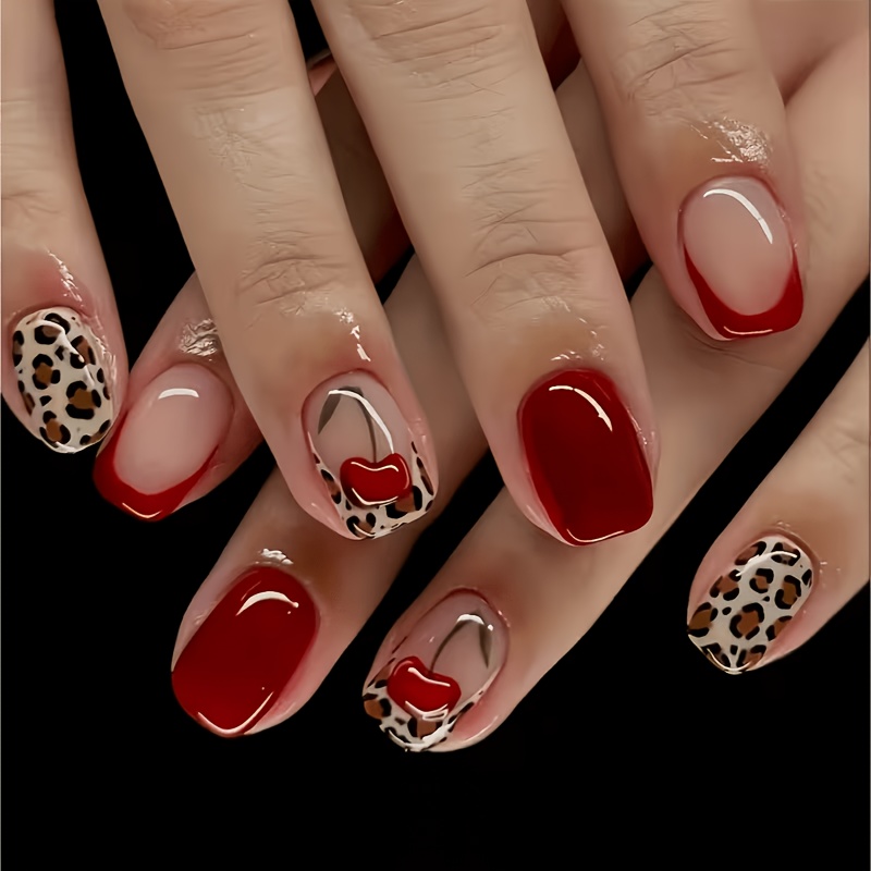 TEMU Puntas de uñas postizas de estilo de celebridad, 24 uñas postizas cortas cuadradas, nuevas uñas postizas de estilo francés europeo/americano con