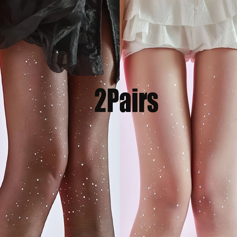 Image of 2-pair Sparkling Sequin Tights Suitable For - Pantyhose With Shiny Leggings, - Wear For Dance,, Themed Parties & Everyday Outfits, For Teenager,fall And Winter Clothes