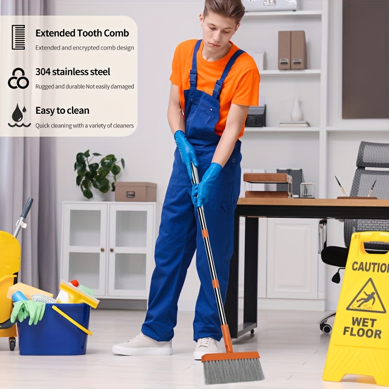 2 in 1 broom and dustpan set with long handle heavy duty stainless steel   for home     mall supermarket cleaning durable hard floor carpet cleaning supplies broom for home dorm room essentials   tool sturdy construction   janitorial staff       materials janitorial staff Product details 1