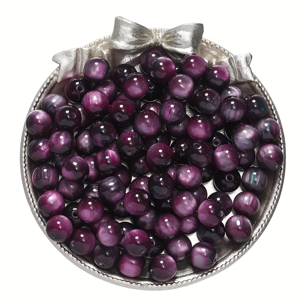 Image of 50pcs 8mm Resin Cat Eye Beads With Straight Holes - Multicolor Marbled Effect Round Beads For Making, Bracelets, Necklaces & Handmade Crafts, Craft Bead Supplies, Glossy Bead Finish