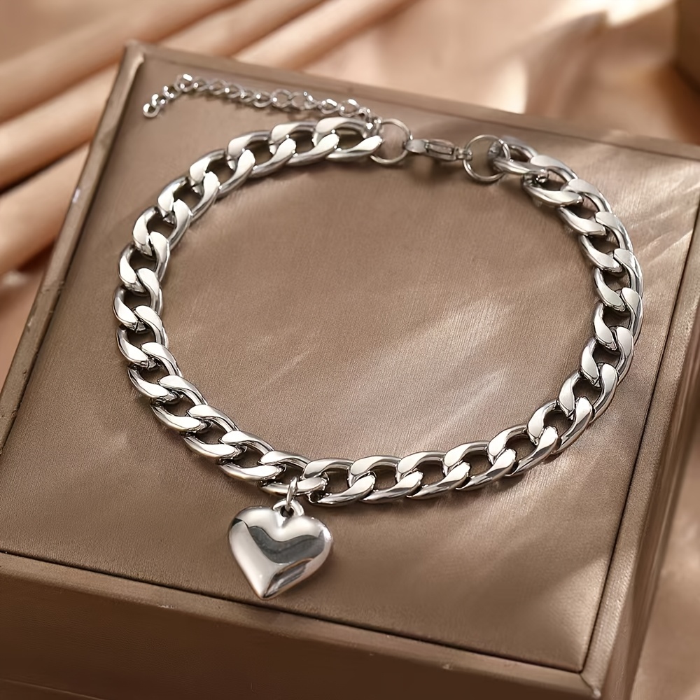 TEMU 1pc Fashionable Western Cross-border Stainless Steel Trendy Anklet Summer All-match Heart Anklet