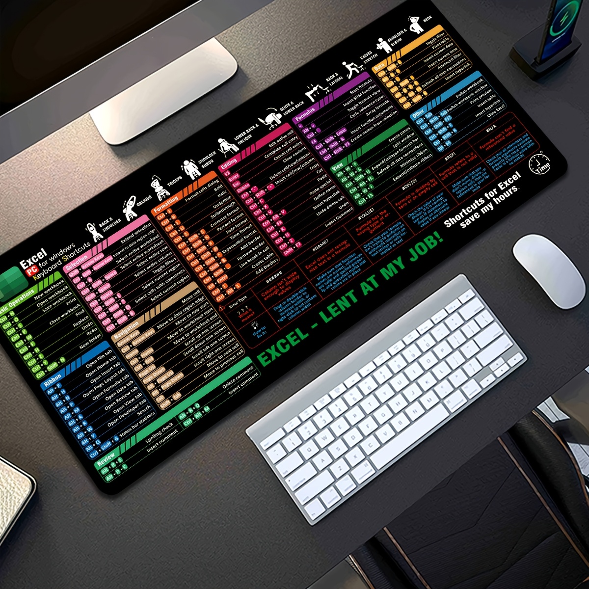 TEMU Excel Shortcut Keys Xxl Mouse Pad Desktop Mat Measuring 35.4 X 15.7 Inches, A Gift Mouse Pad With A Non-slip Rubber Base, An Extended Mouse Pad