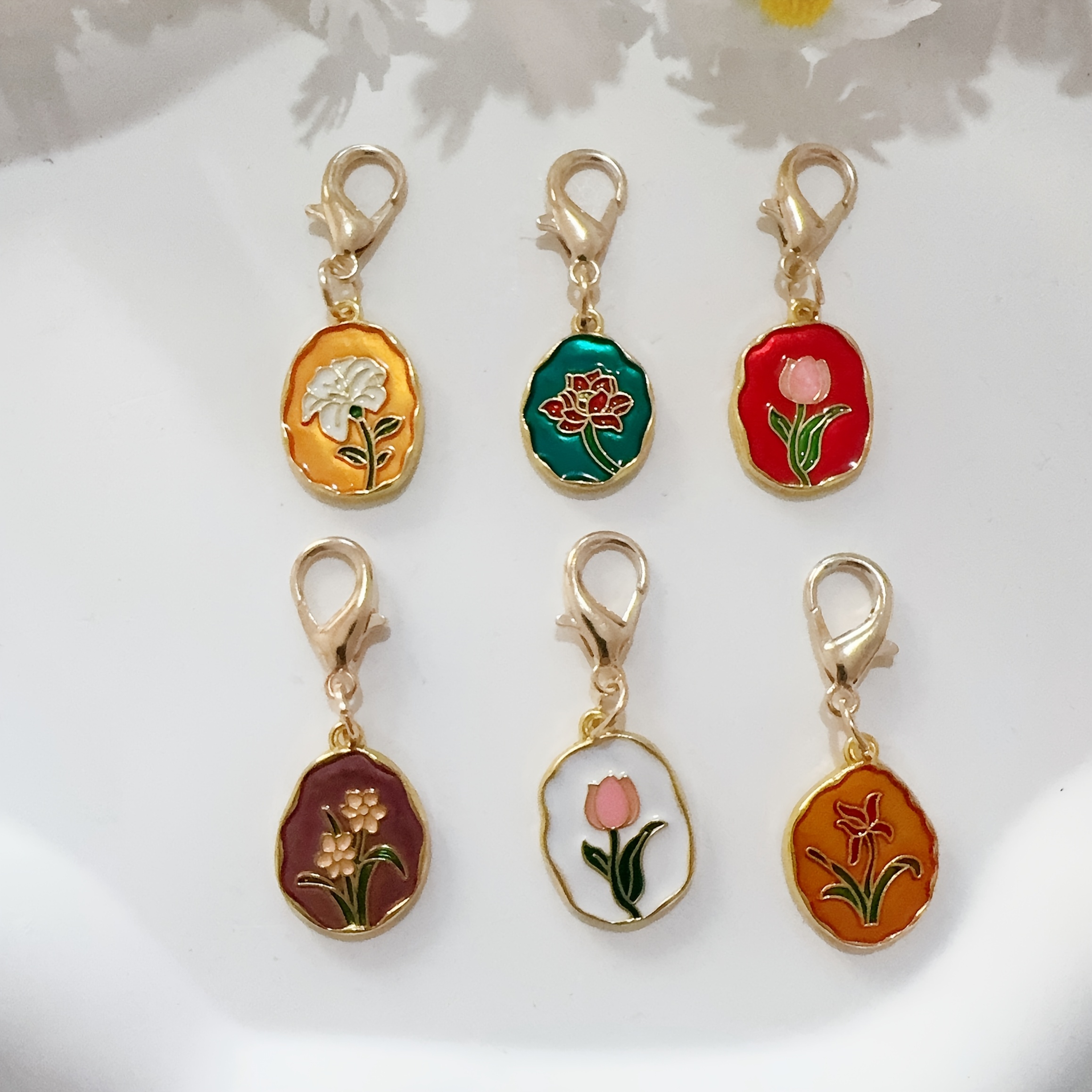 TEMU 6 ciondoli in smaltata a forma di per pittura a olio, portachiavi con fiori colorati, ciondolo per borsa, accessorio moda, portachiavi elegante,
