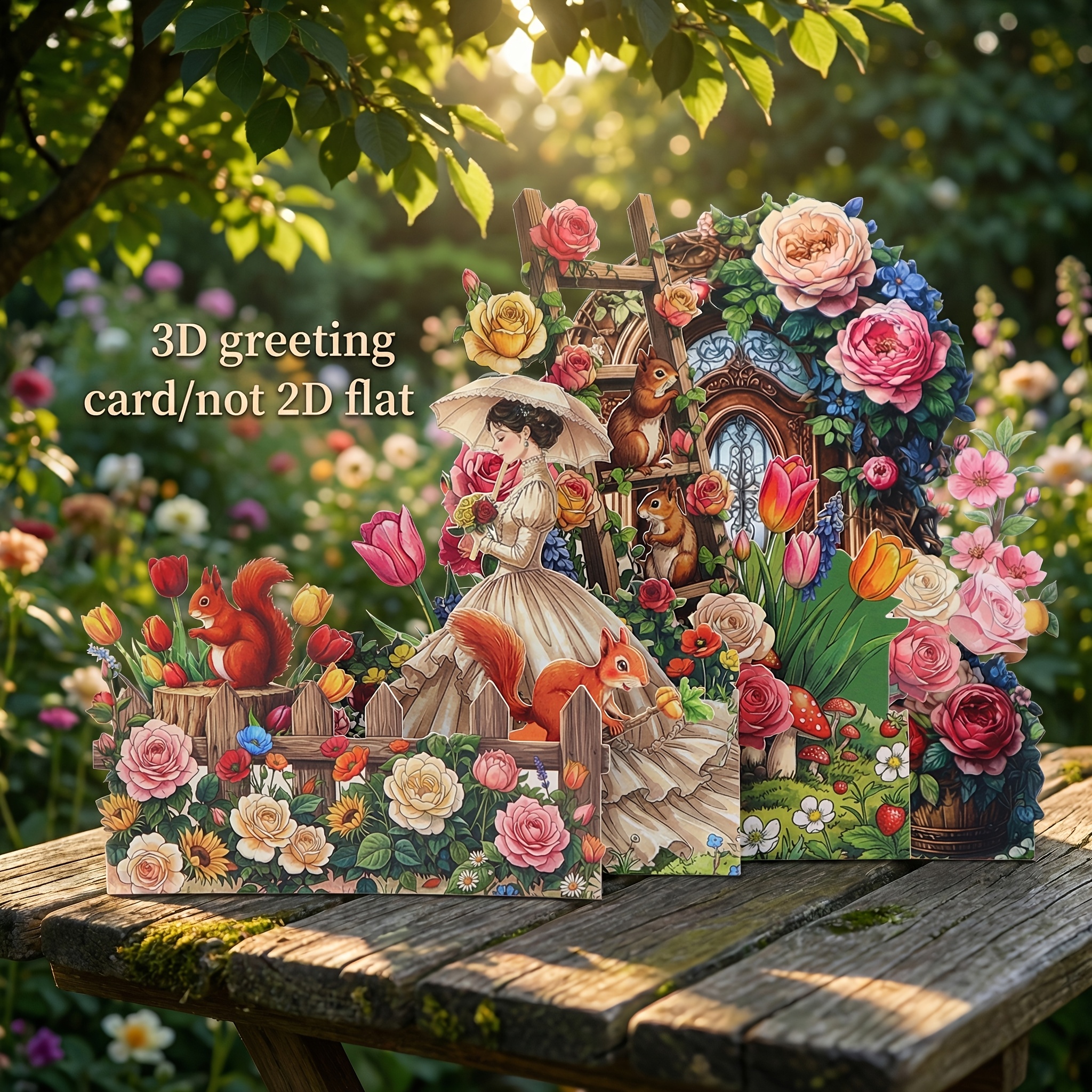 Handmade Laser-cut 3d Pop-up Squirrel & Elf Greeting Card With Envelope - Suitable For Birthdays, Weddings, Housewarming, Name/text-free Gift For, , Table Decor For Desktop Decoration