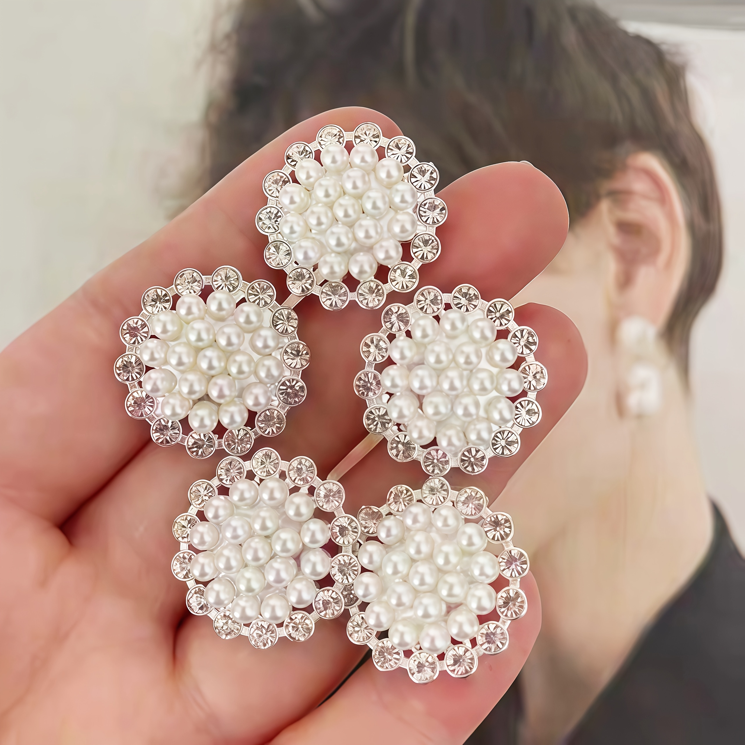 

8pcs Rhinestone Pearl Alloy Buttons, Clothing, Bags And Accessories Crafts, Used As Home Stickers Suitable For Shirts, Dresses, Denim Jackets, Sweaters, Coats, Windbreakers