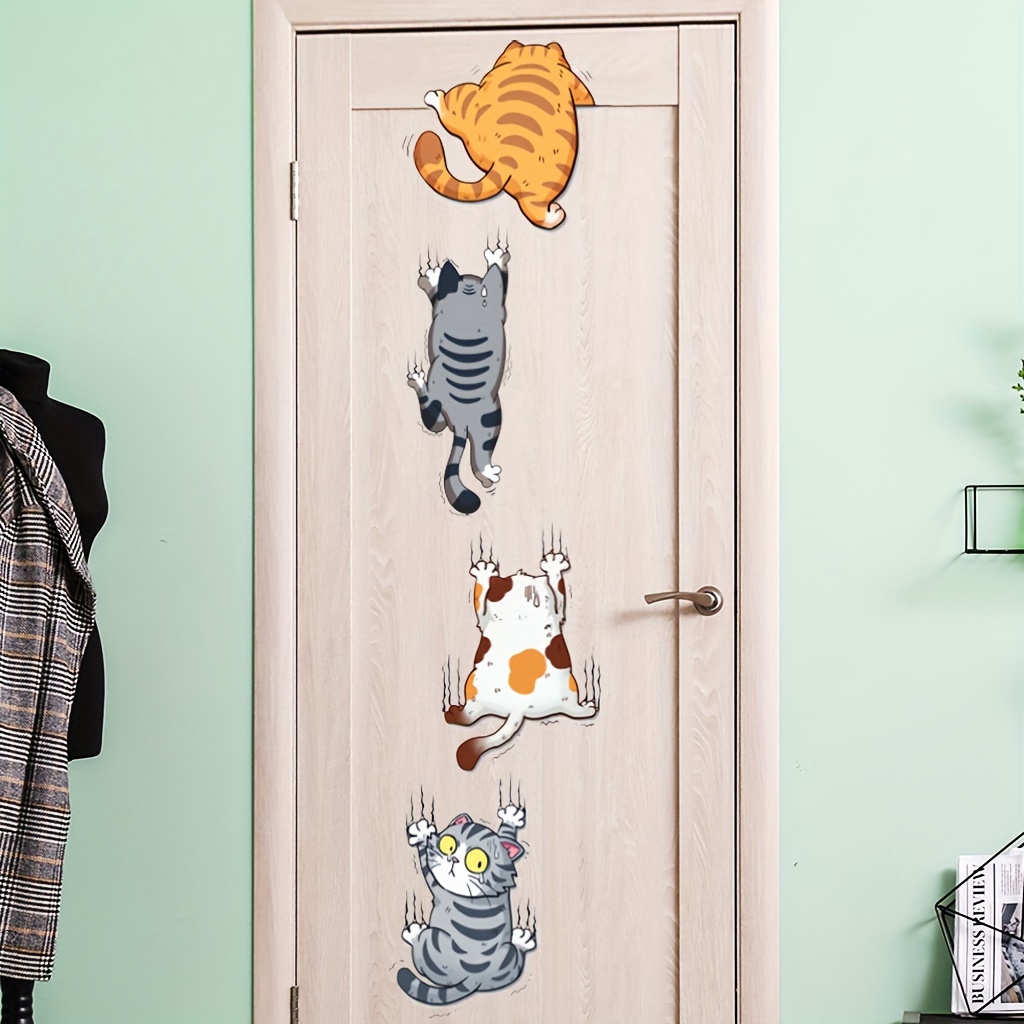 Image of 2pcs Cat Decorative Wall Stickers, Made Of Removable Pvc Material, Waterproof And Oil Resistant, Suitable For Living Rooms, Cabinets, Door Stickers, Etc. 11.81in*11.81in*2