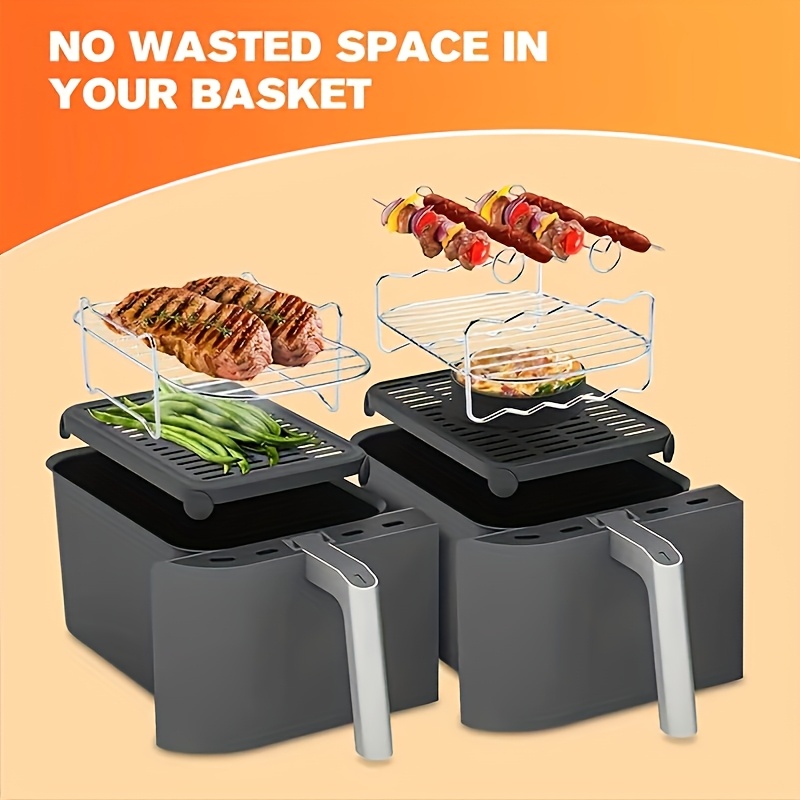 6pcs Dual Basket Air Fryer Accessories for Ninja DZ201 Foodi & Other 8QT-10QT 2-Basket DualZone Air Fryers, Come with Air Fryer Rack Set-2 Air Fryer Racks and 4 Skewers Set