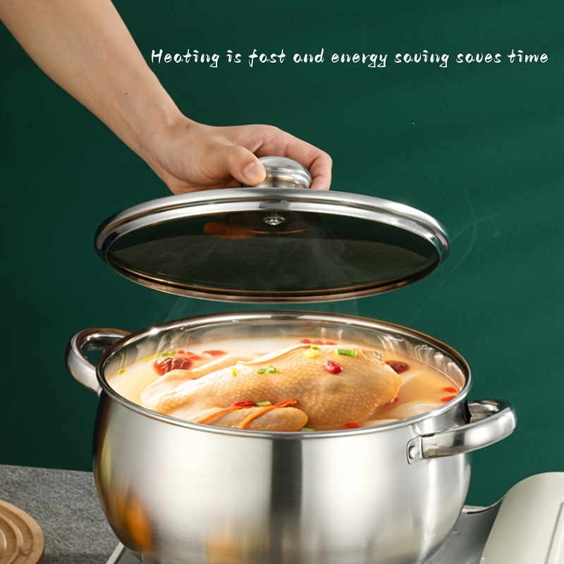 

Stainless Steel Cooking Pot - Thick, Energy-efficient Soup & Milk Boiling Pot With Flood-proof Lid For Home Kitchen